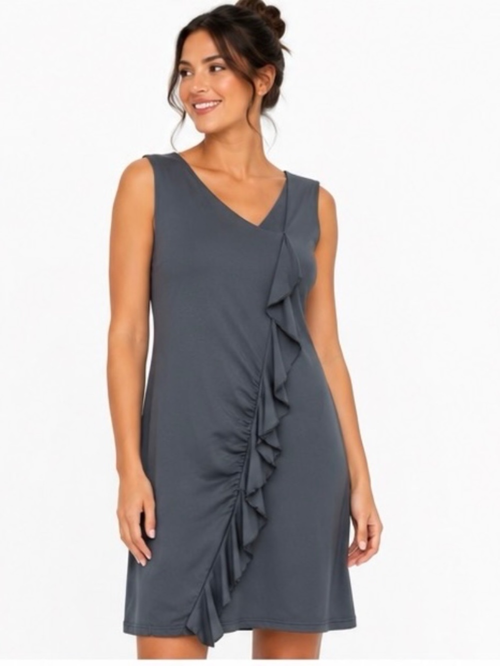 Spirited Gray Sleeveless Ruffle Ruched Dress Women's Medium